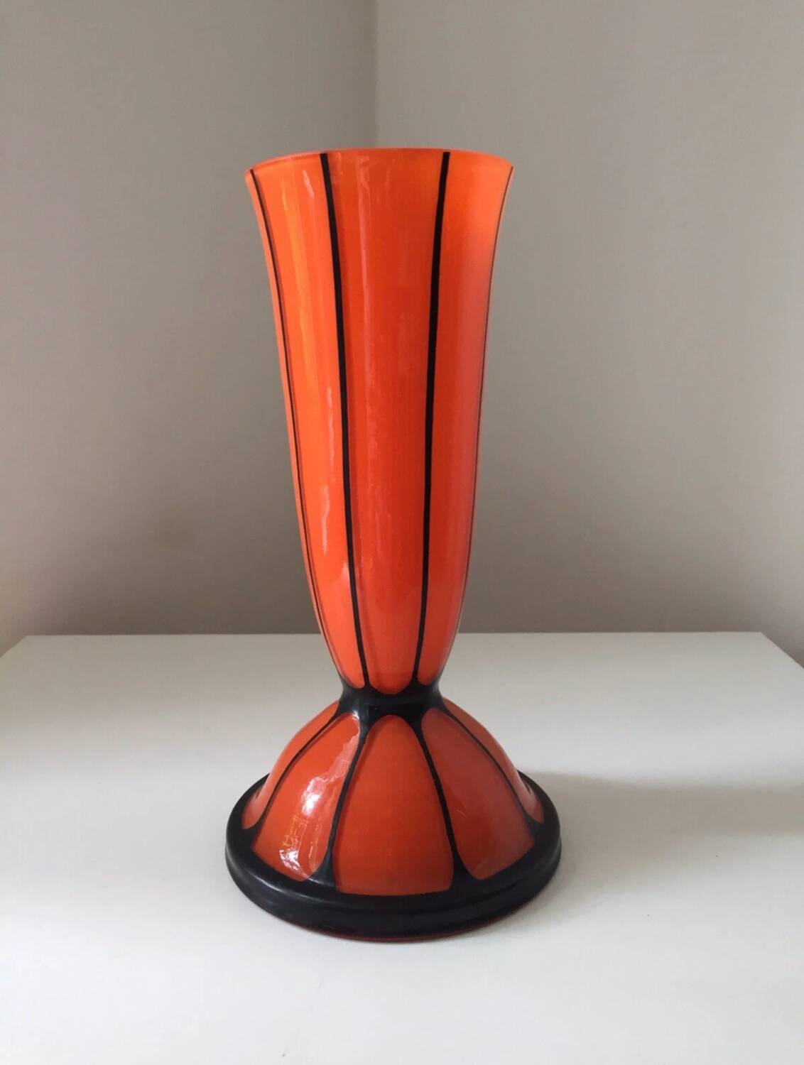 Beautiful orange art deco black glass vase