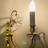 Applique en laiton + pampilles en verres époque milieu XXe