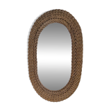 Miroir vintage ovale en osier tressé style bohème