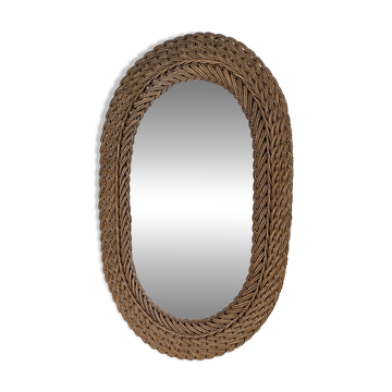 Miroir vintage ovale en osier tressé style bohème