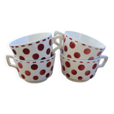 Set of 4 burgundy polka dot coffee cups Digoin Sarreguemines