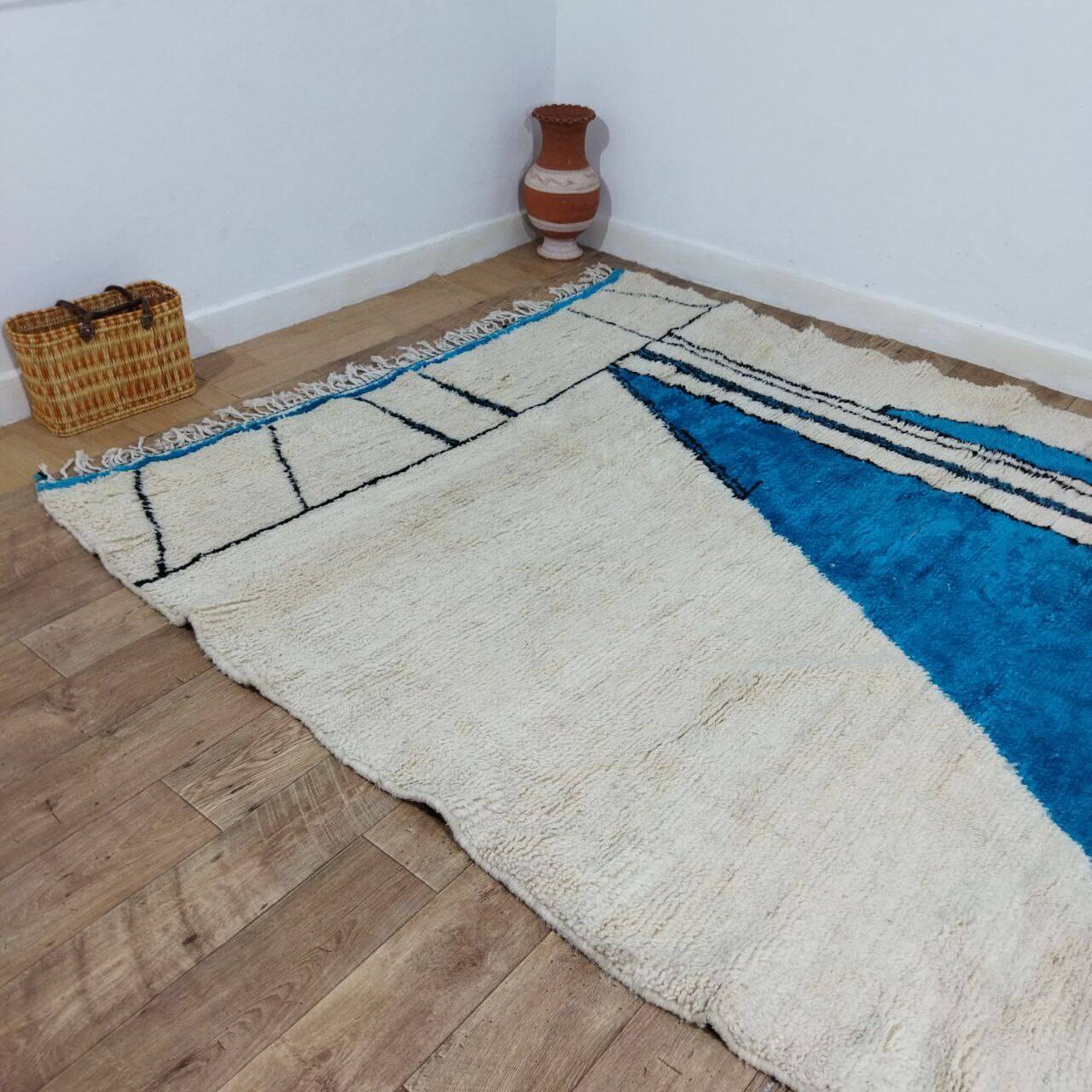 Handmade blue artisanal Moroccan Berber rug 310 X 215 CM