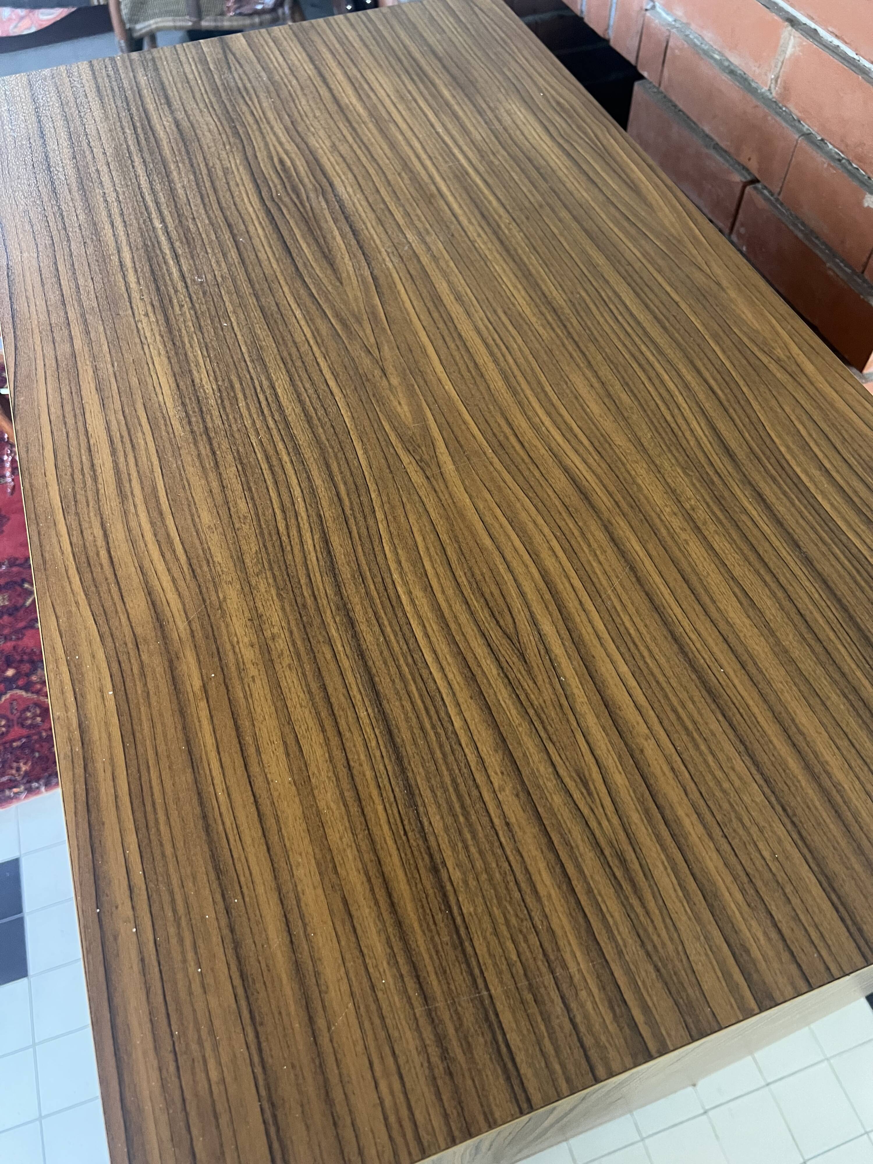 Vintage foldable bedside table in zebra wood – 1970s