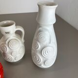 Set of 4 Red-White Fat Lava Op Art Pottery Vases by Bay Ceramics, Germany
