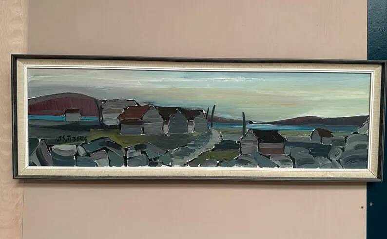 XL Original Swedish Oil on Canvas “Coastal Village” by Bo Sjöberg –Signed
