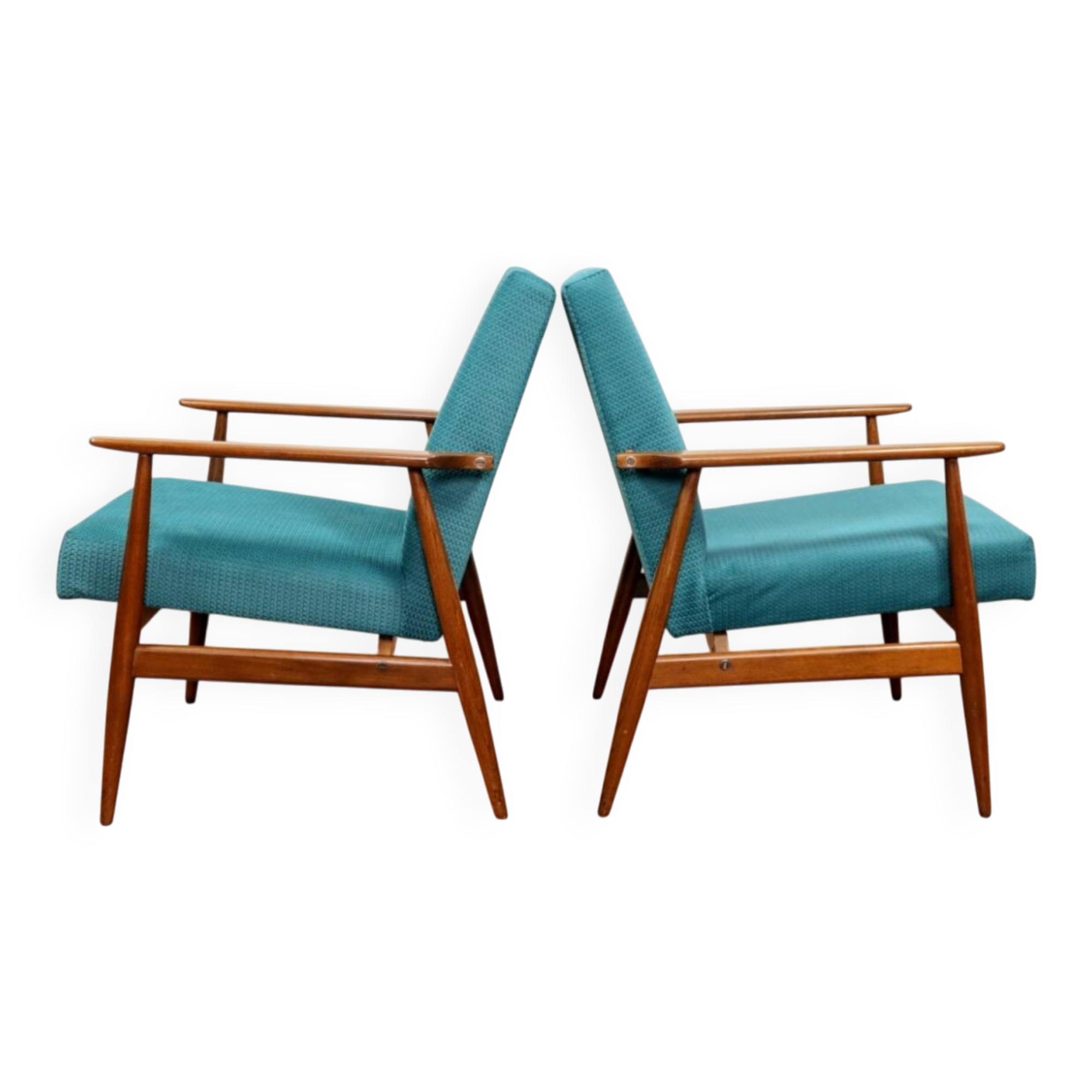 Vintage armchairs set of two teal 1970 design by H.Lis