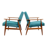 Vintage armchairs set of two teal 1970 design by H.Lis