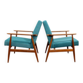 Vintage armchairs set of two teal 1970 design by H.Lis