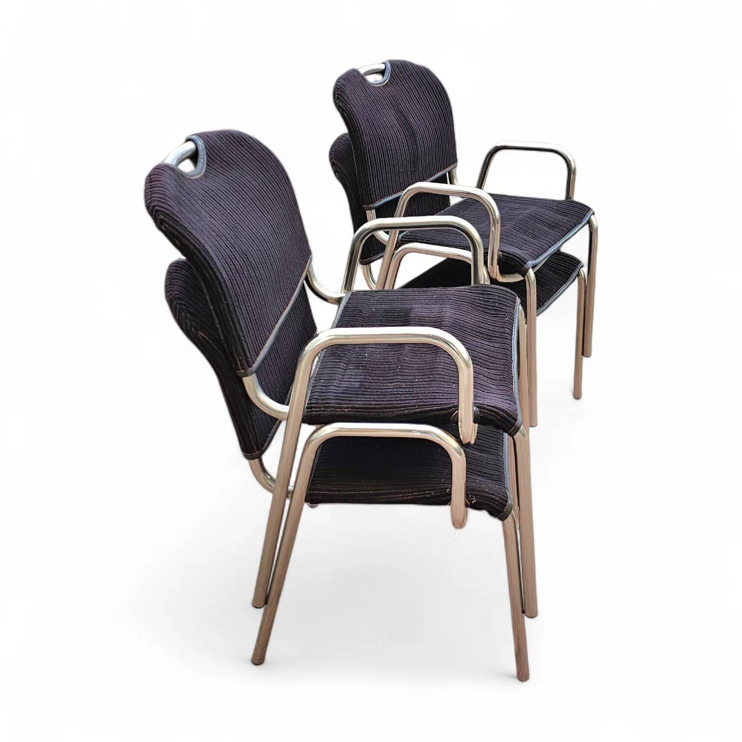 4 chaises de salle à manger en tissu noir Castiglietta par Castiglioni pour Zanotta / Italie années 1960