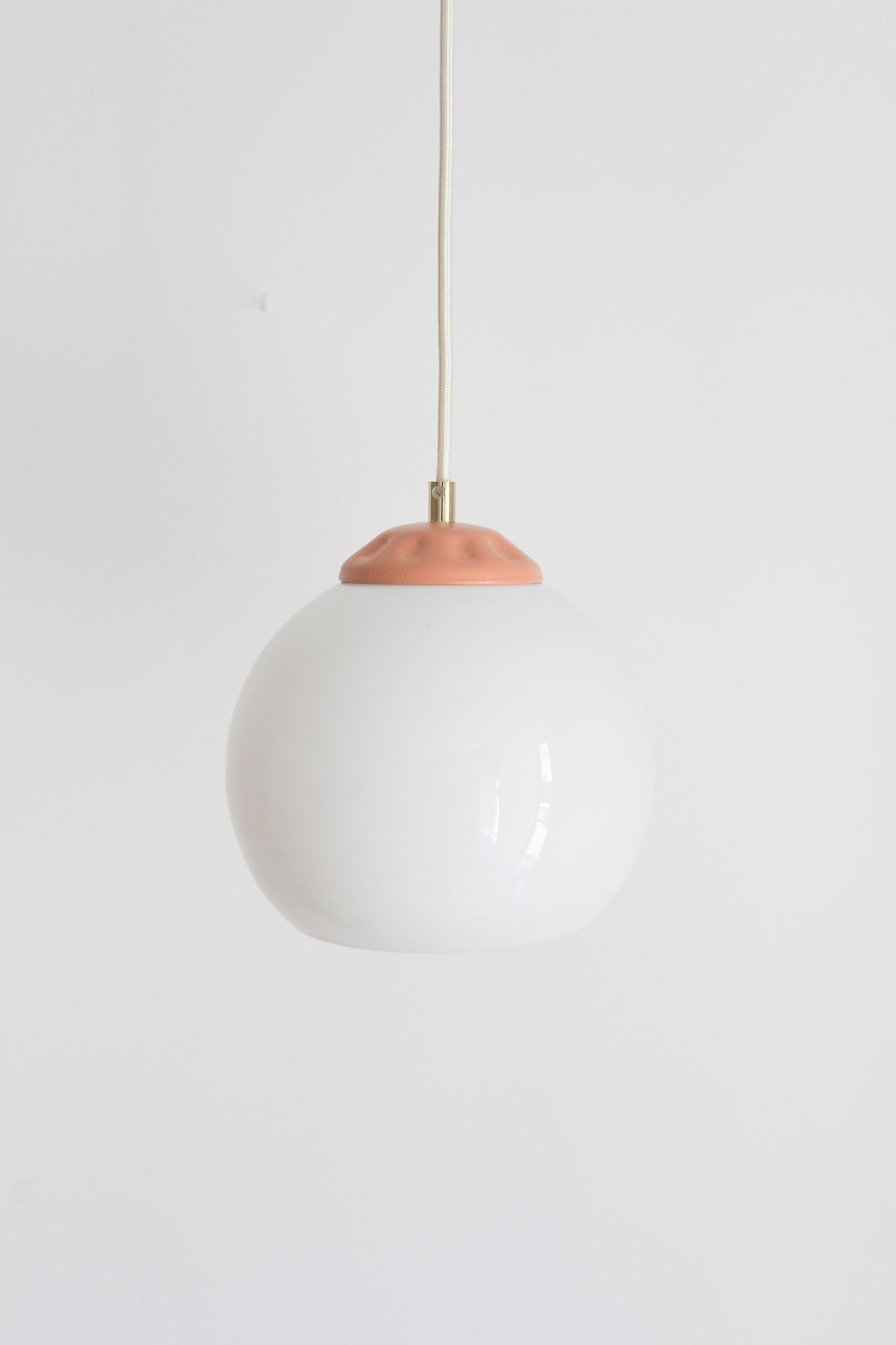 Vintage pendant lamp from milkglass lampshade with pink detail