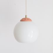 Vintage pendant lamp from milkglass lampshade with pink detail