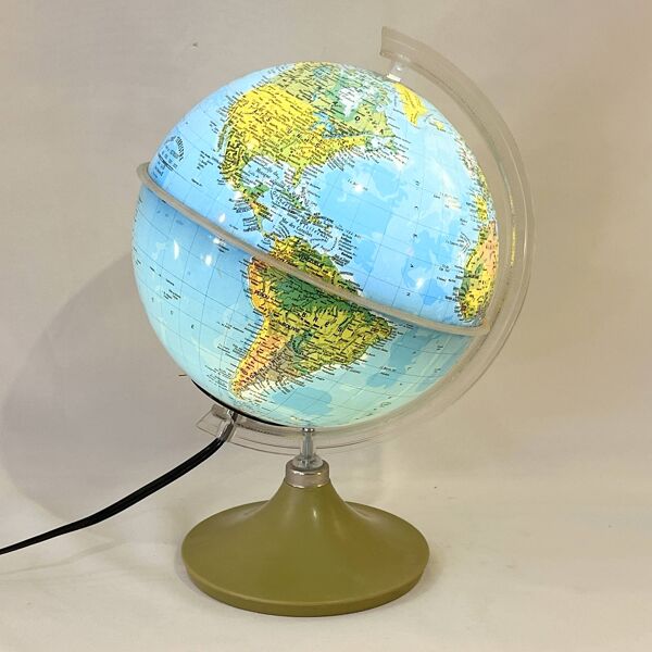 Mappemonde, globe terrestre lumineux ancien vintage
