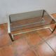 Coffee table with stainless steel base and smoked glass, from the 70s
