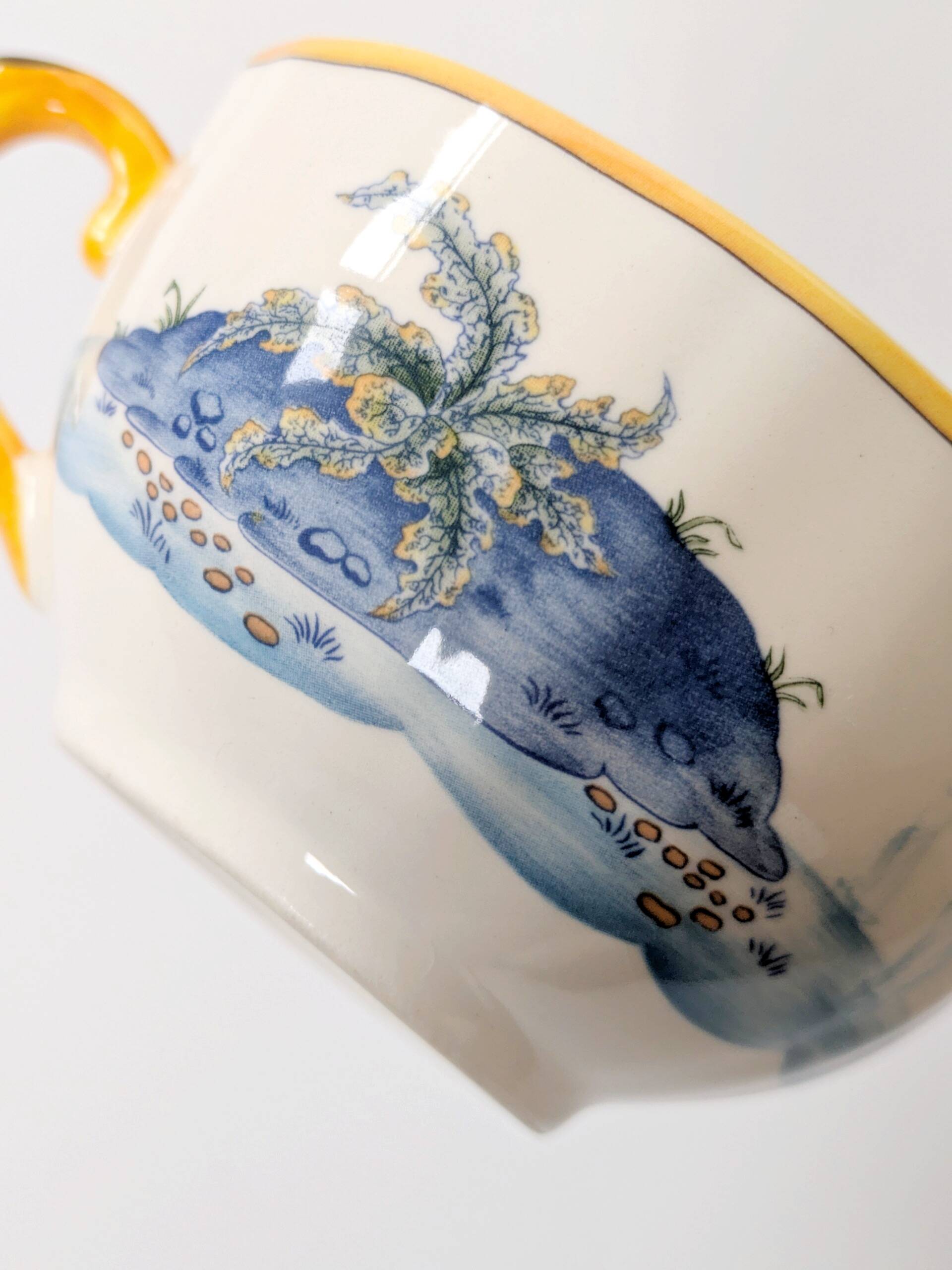 Set of 2 Gien Magellan "Caribbean" cups and saucers, vintage earthenware