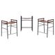 Set of 3 Contemporary Bar Stools in Dark Brown Leather and Black Metal Rubber.