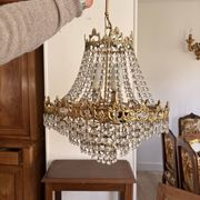 Antique Balloon Chandelier in Gilded Brass, Empire Style, 4 Lights