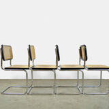 Set of 4 Cesca tubular frame cantilever dining chairs, Italy 1990s