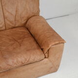 Cinna sofa. Circa 1970. Foam and "caramel" leather. 3 seats.
