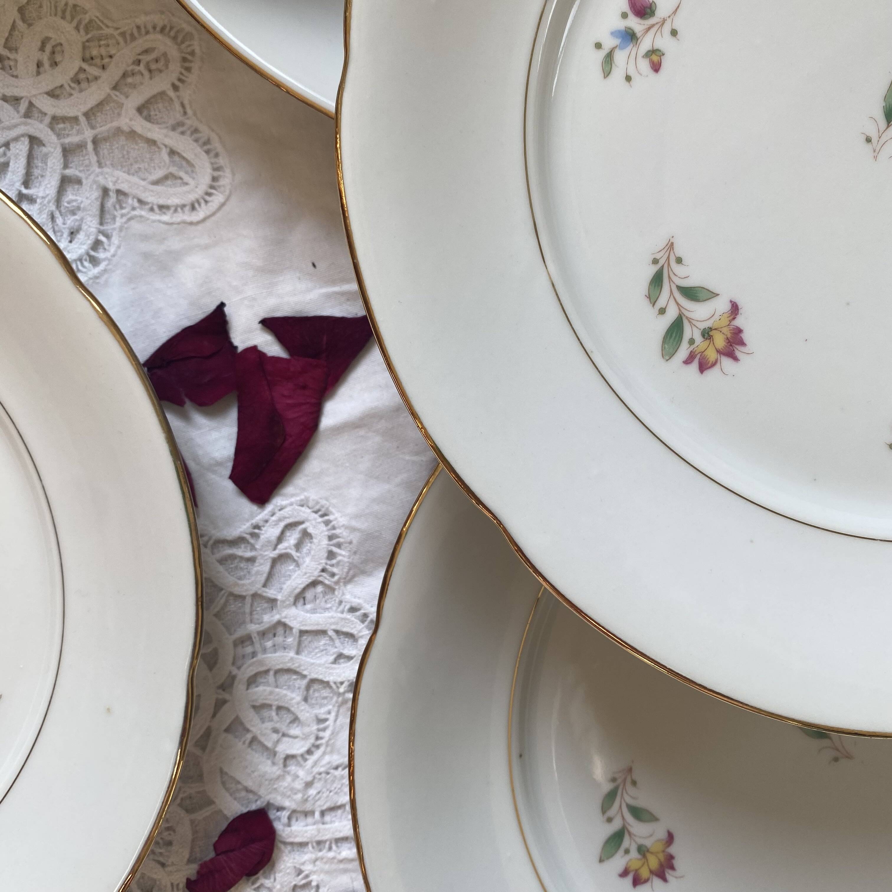 Set of 6 antique porcelain flat plates with gilding PL Limoges