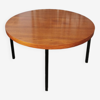 Round coffee table in walnut veneer and metal