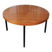 Round coffee table in walnut veneer and metal