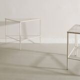 Set of Three French White Metal Side Tables by Mathieu Matégot, 1950s
