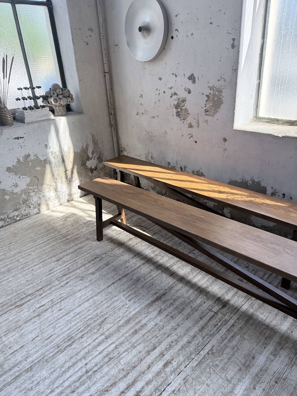 Paire de bancs de ferme chêne 4 mètres