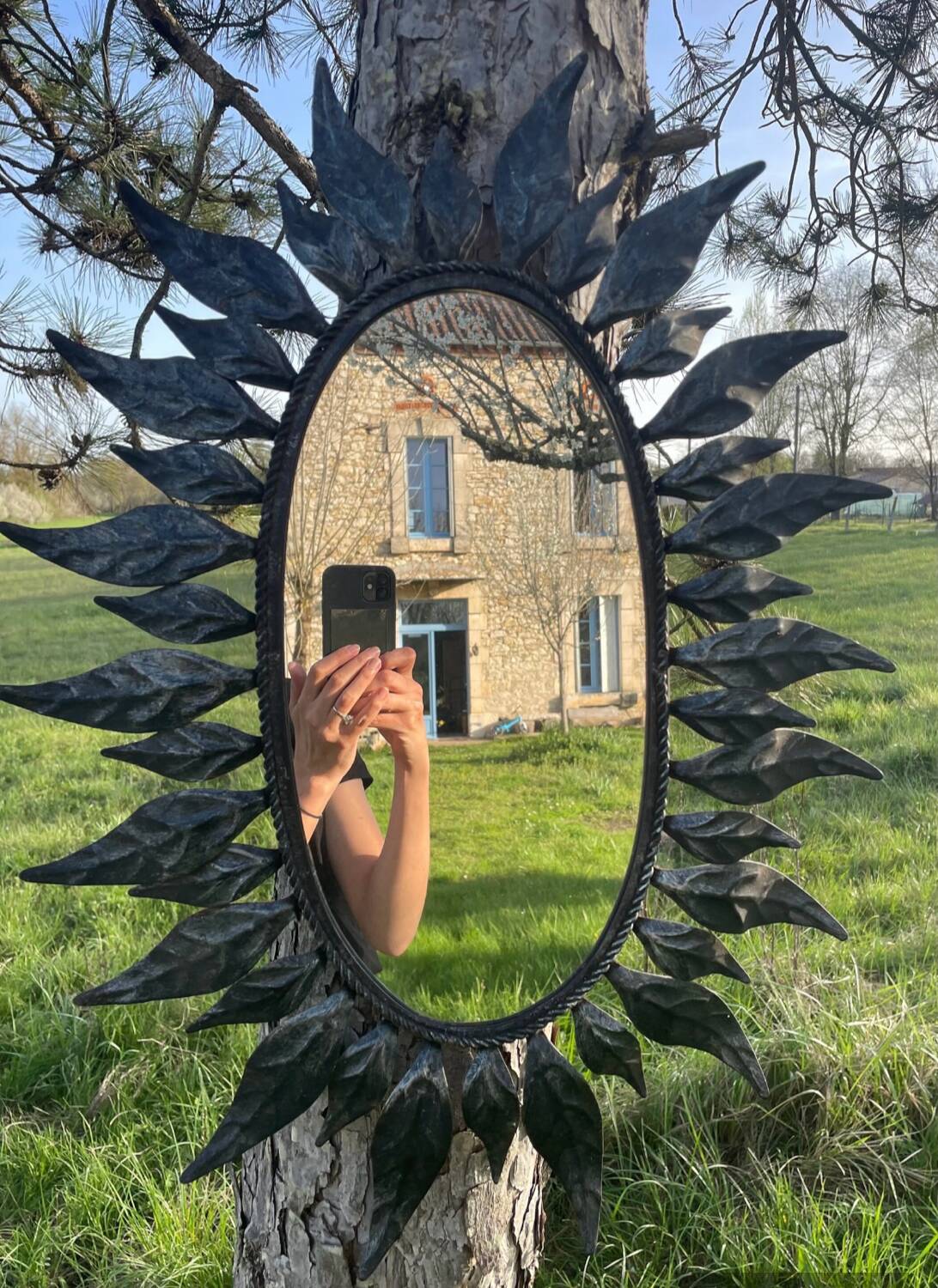 Oval leafy mirror - 1960 - sun mirror style