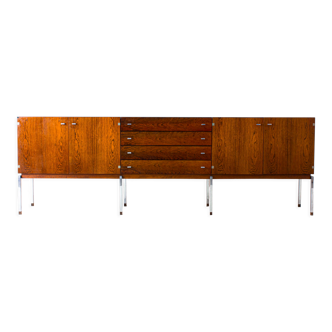 Long sideboard in rosewood and chrome, Belgium 1960s