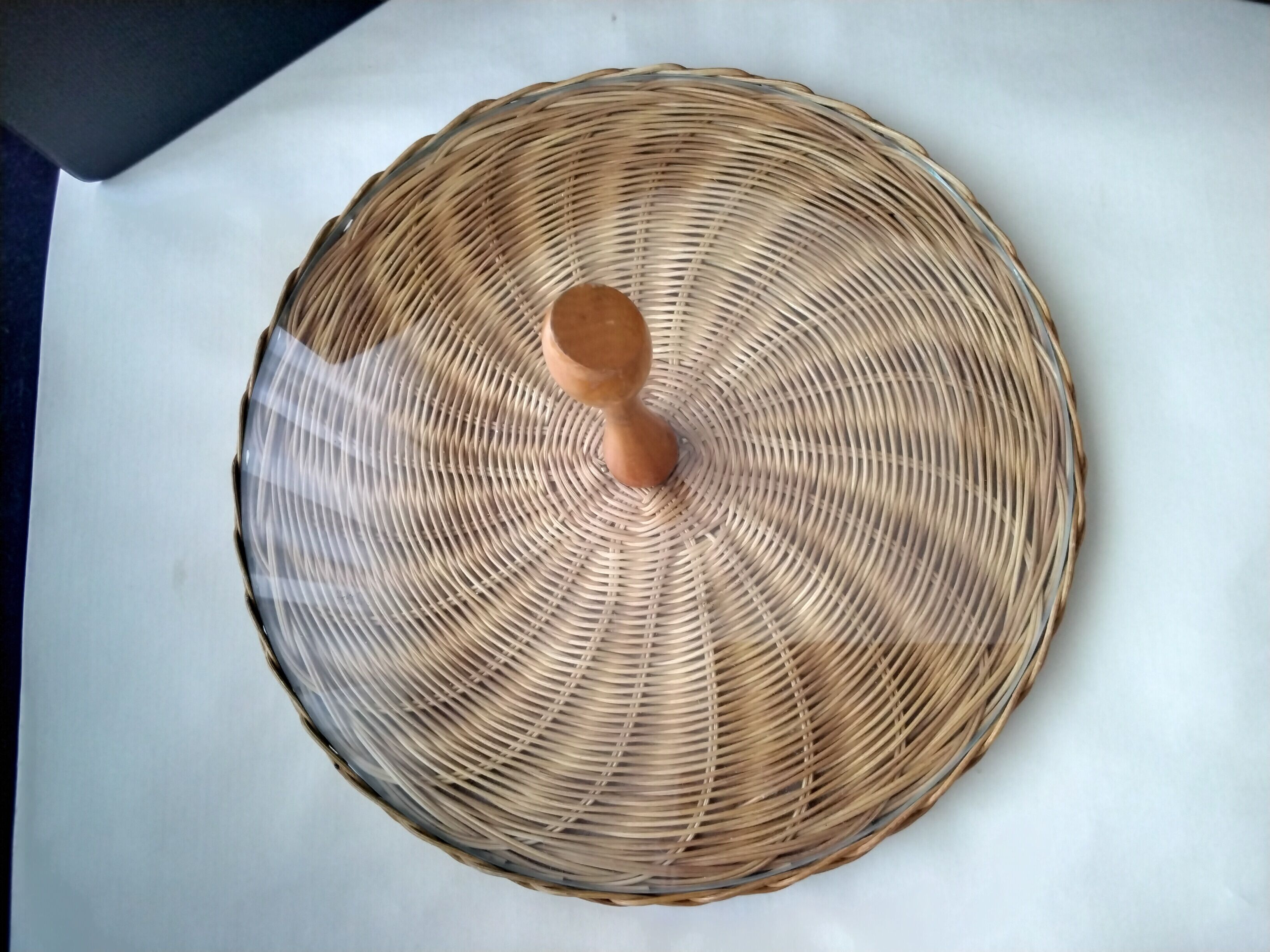 Glass and wicker cheese platter