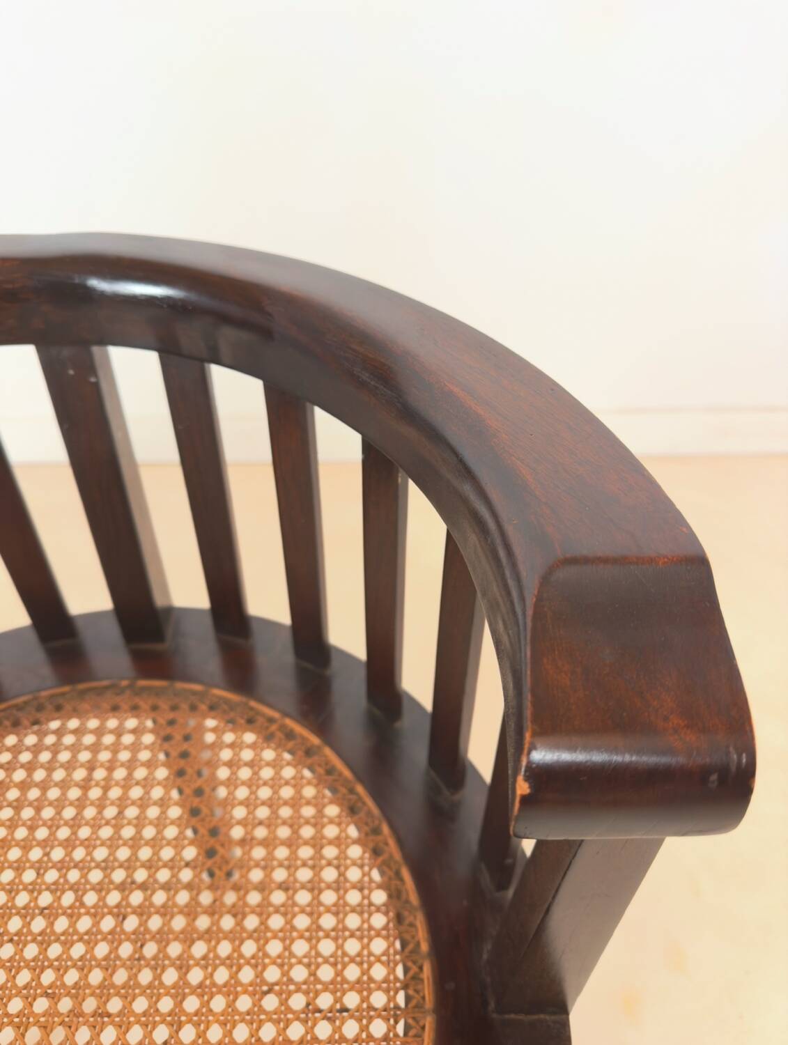Set of 2 colonial armchairs in wood and cane.