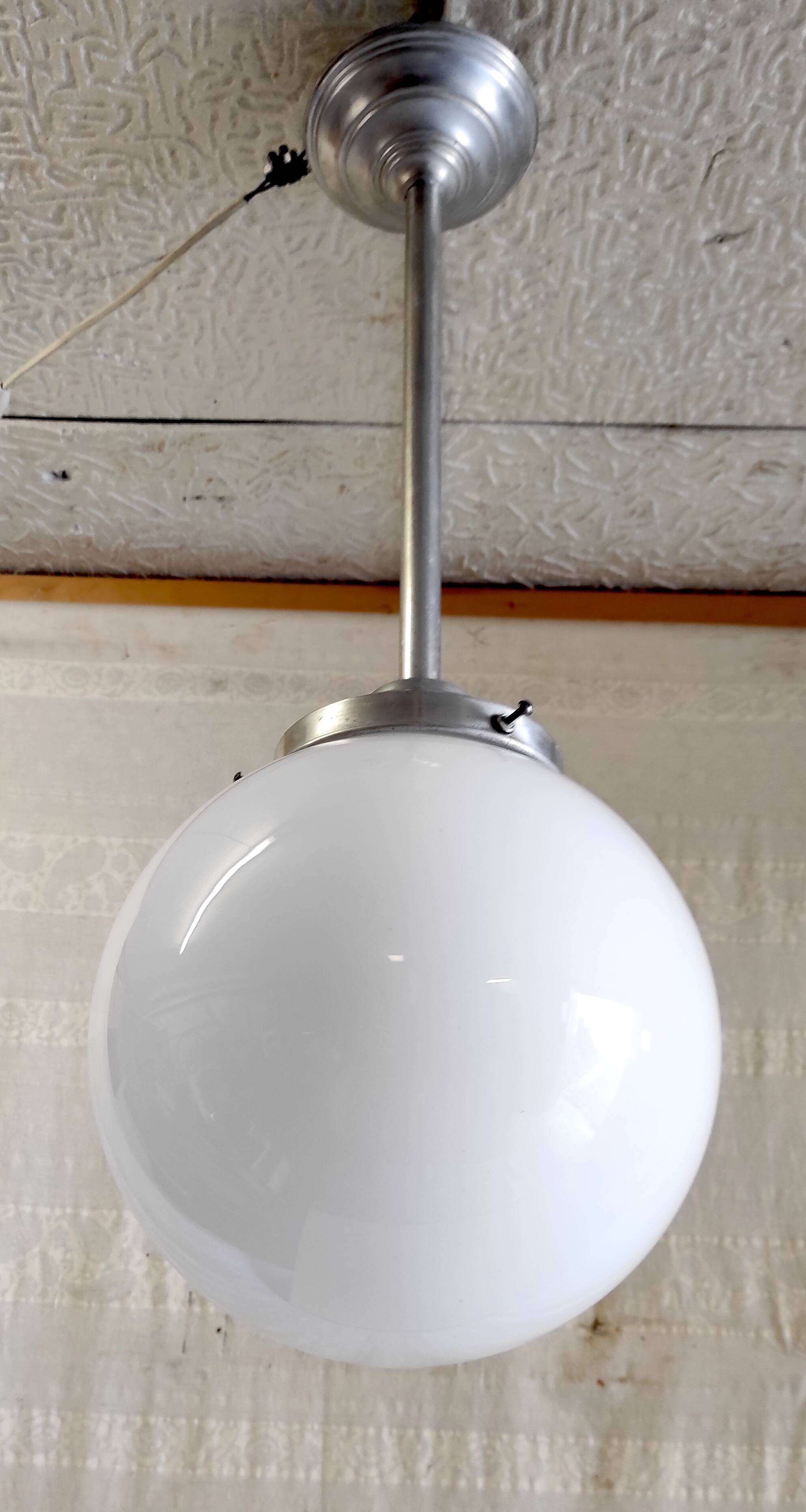 Opaline globe pendant light - mid-20th century