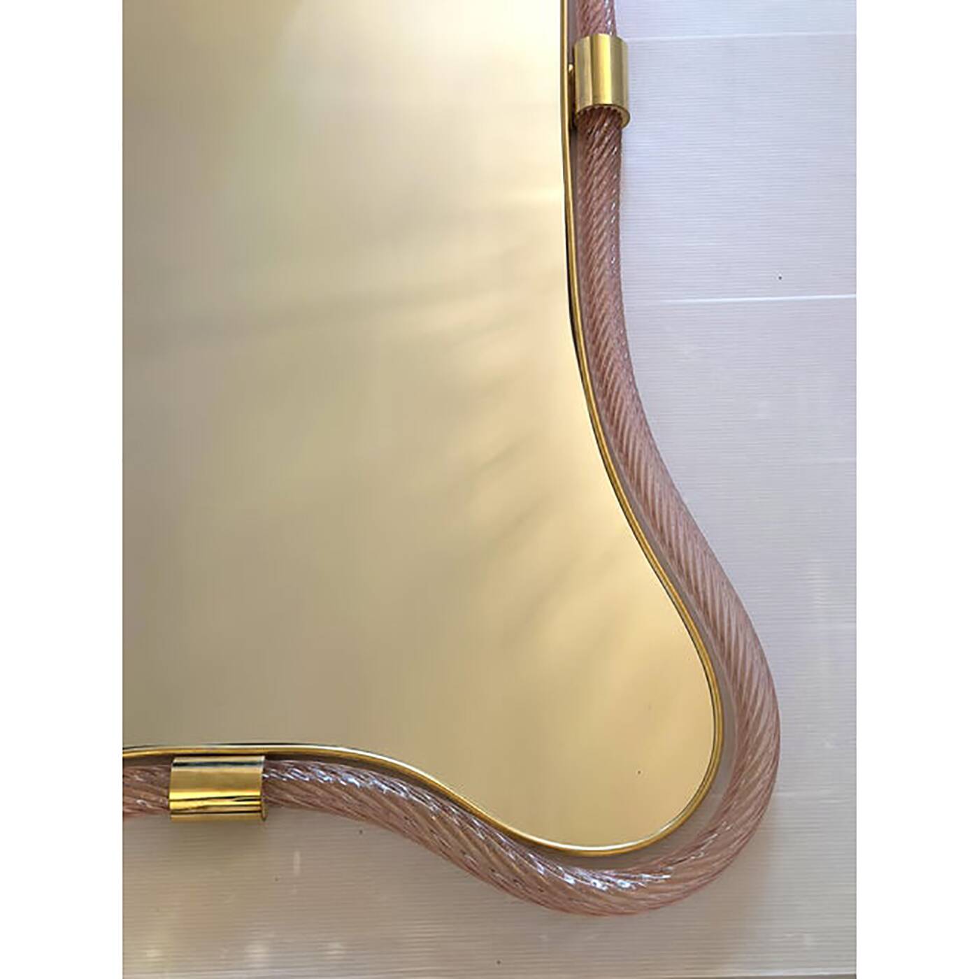 Scenographic Pink and Gold Mirror With Torchon Glass