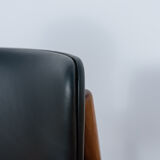Fauteuil en teck et cuir danois du milieu du siècle, années 1970
