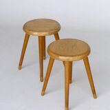 Vintage children's beech wood stools. 1950s. set of 2