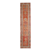 Vintage Turkish Oushak Handmade Wool Cotton Orange Runner Rug 80x372