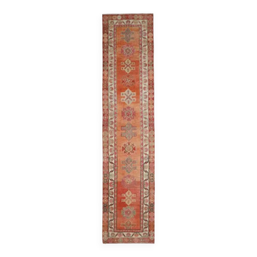 Vintage Turkish Oushak Handmade Wool Cotton Orange Runner Rug 80x372