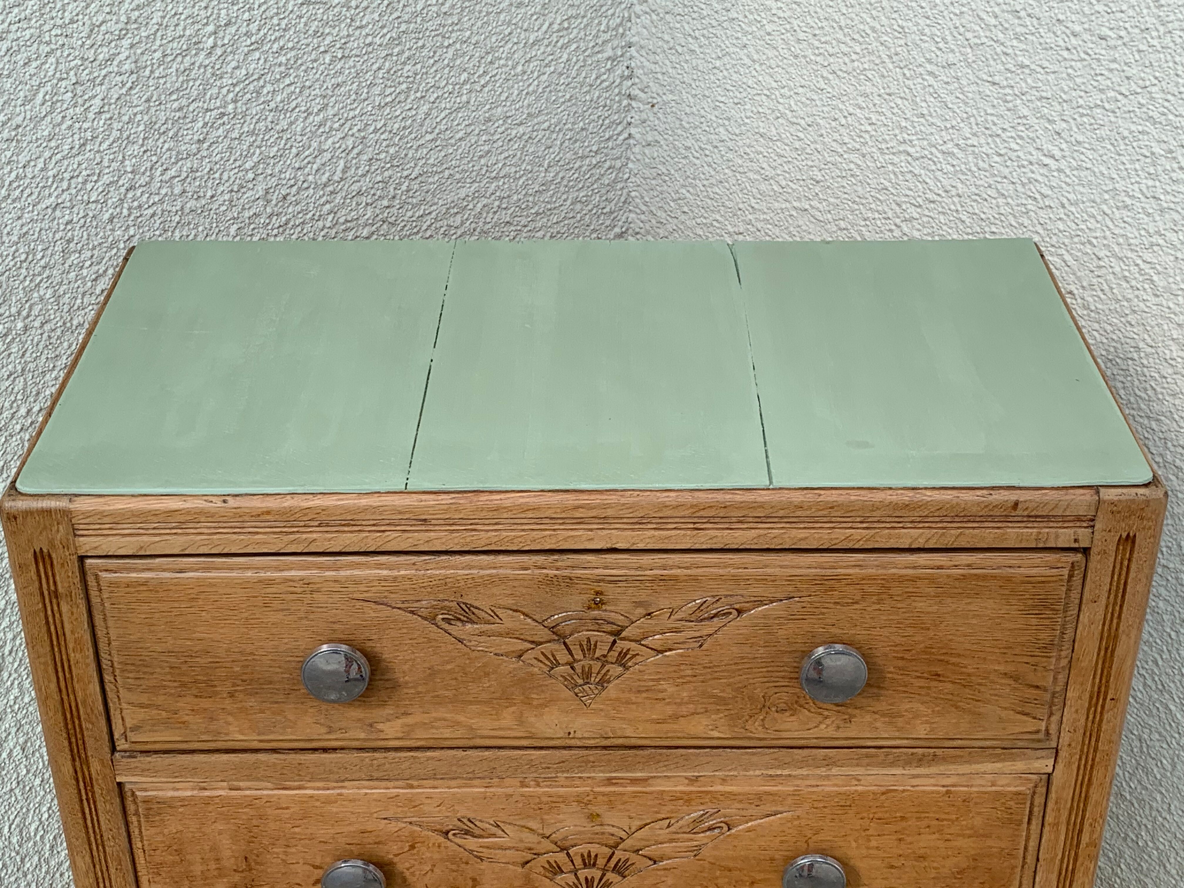 Art deco chest of drawers raw wood and khaki