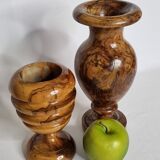 Two decorative vases in turned olive wood, 27 cm