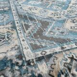 Bohemian Chic Rug in Petrol Blue and Beige with Abstract Patterns