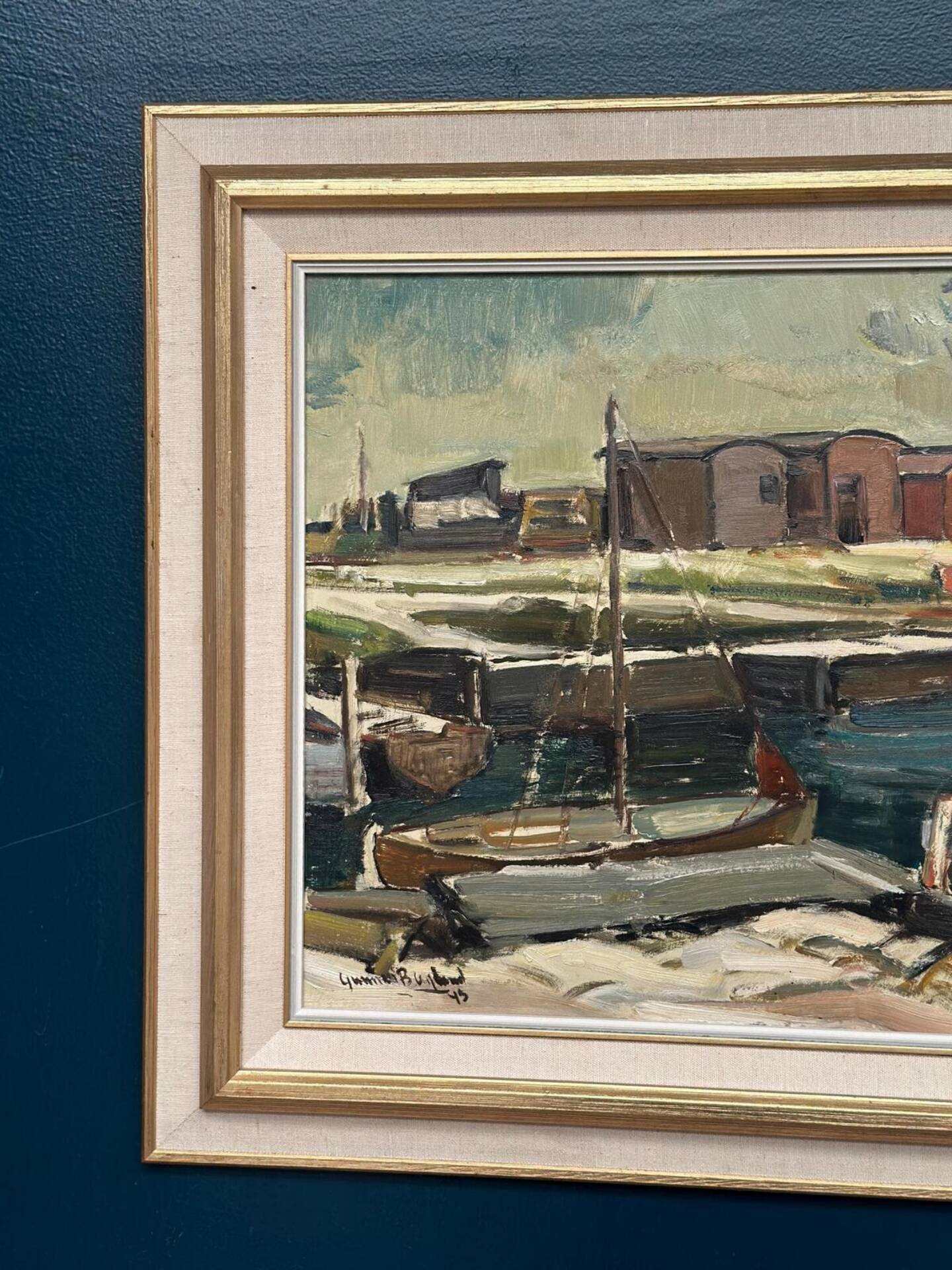 Huile su panneau suédoise – « Motif côtier » par Gunnar Berglund – Datée de 1945