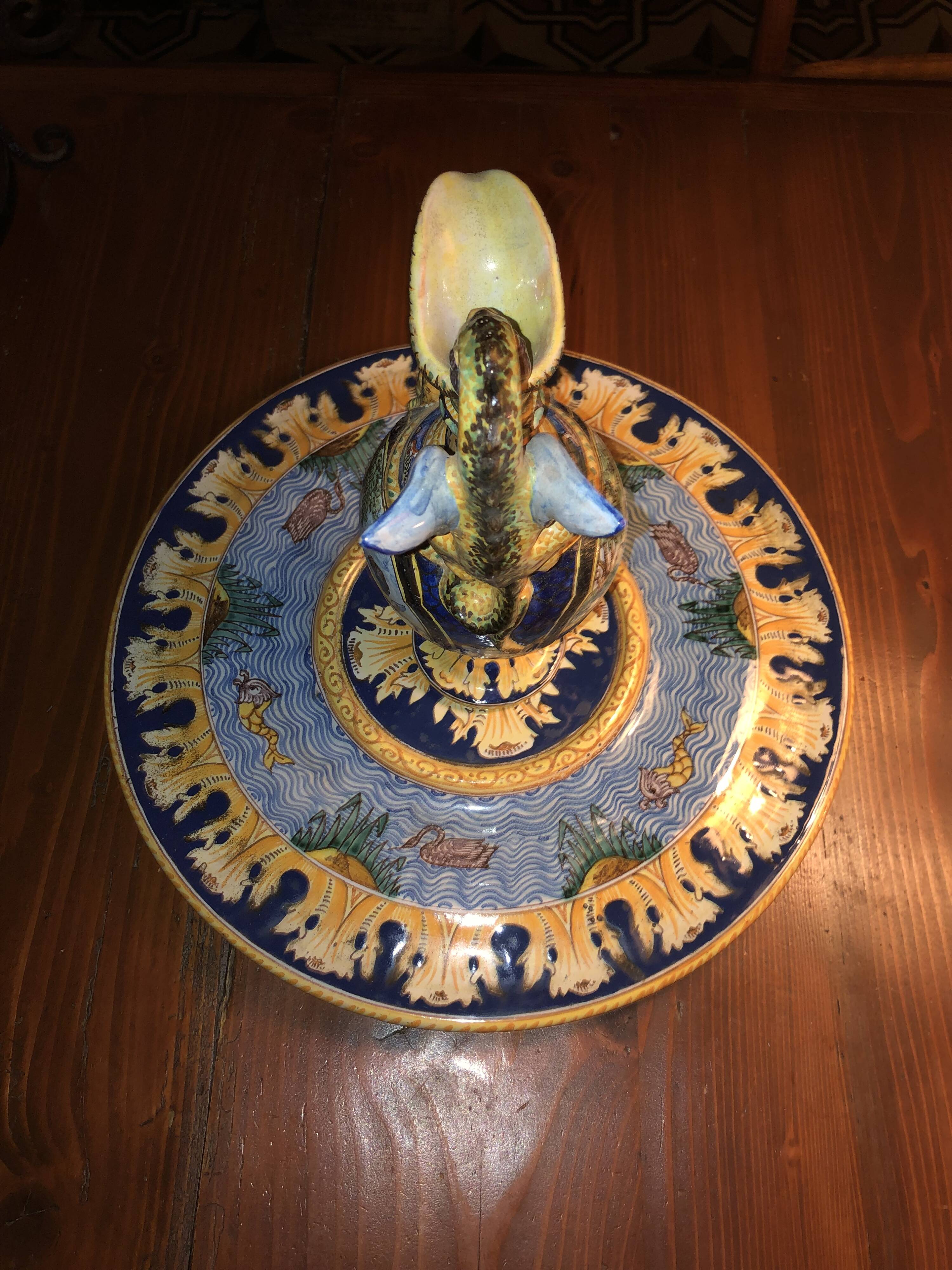 Ewer on base in Nevers earthenware Aintoine Montagnon max diameter 40 cm height 28cm