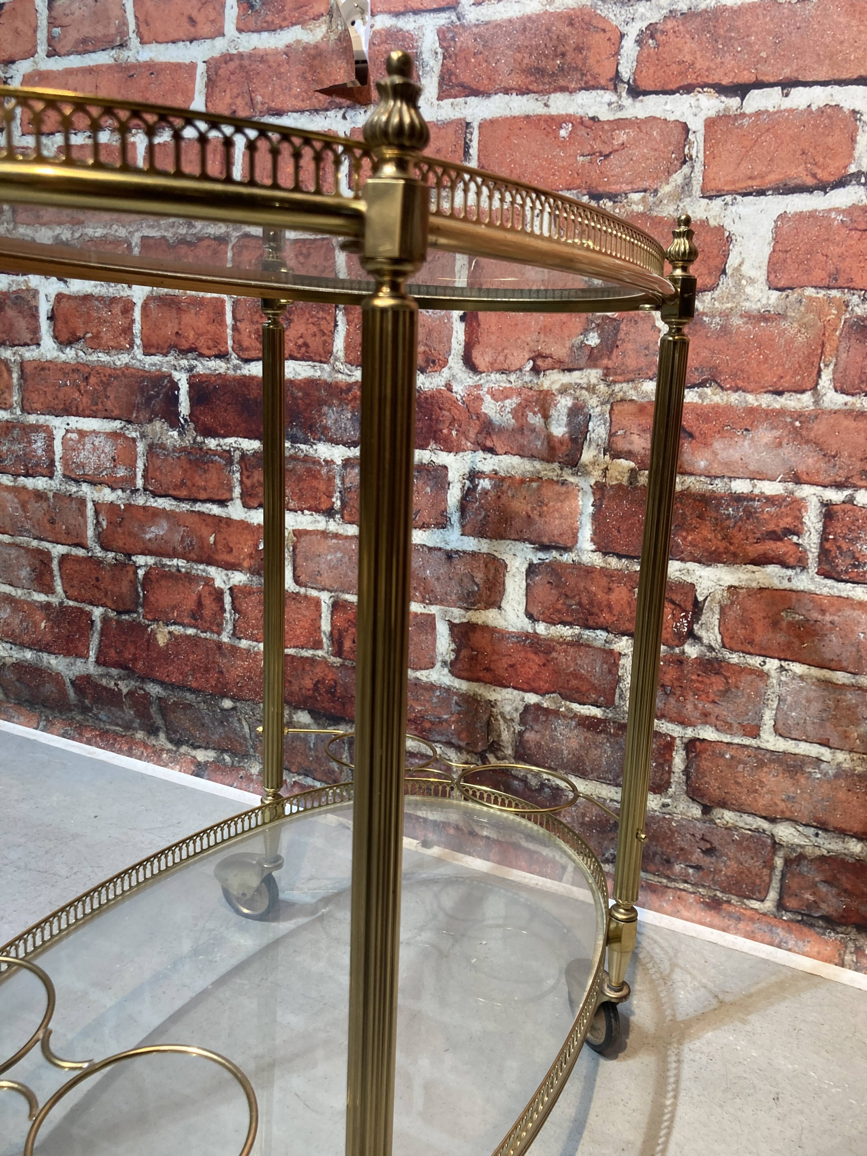 Glass and metal trolley, contains 4 bottle holders