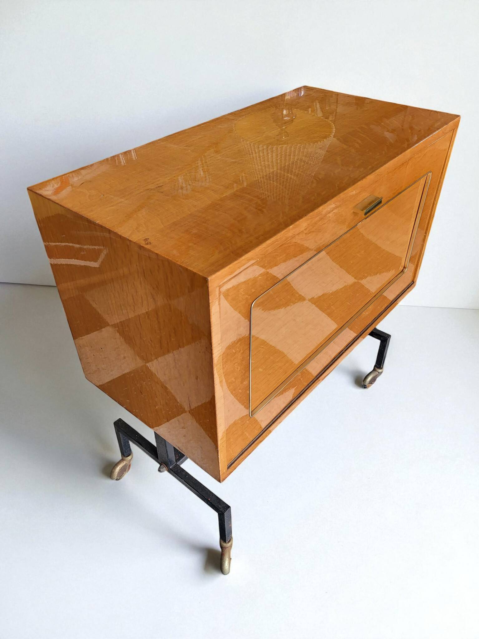 1960s low bar cabinet on wheels