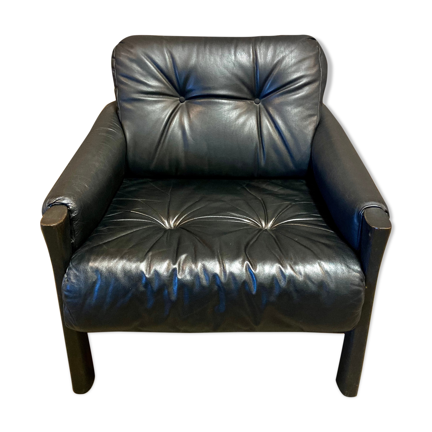 Black leather armchair Scandinavian design 1960