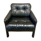 Black leather armchair Scandinavian design 1960