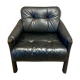 Black leather armchair Scandinavian design 1960