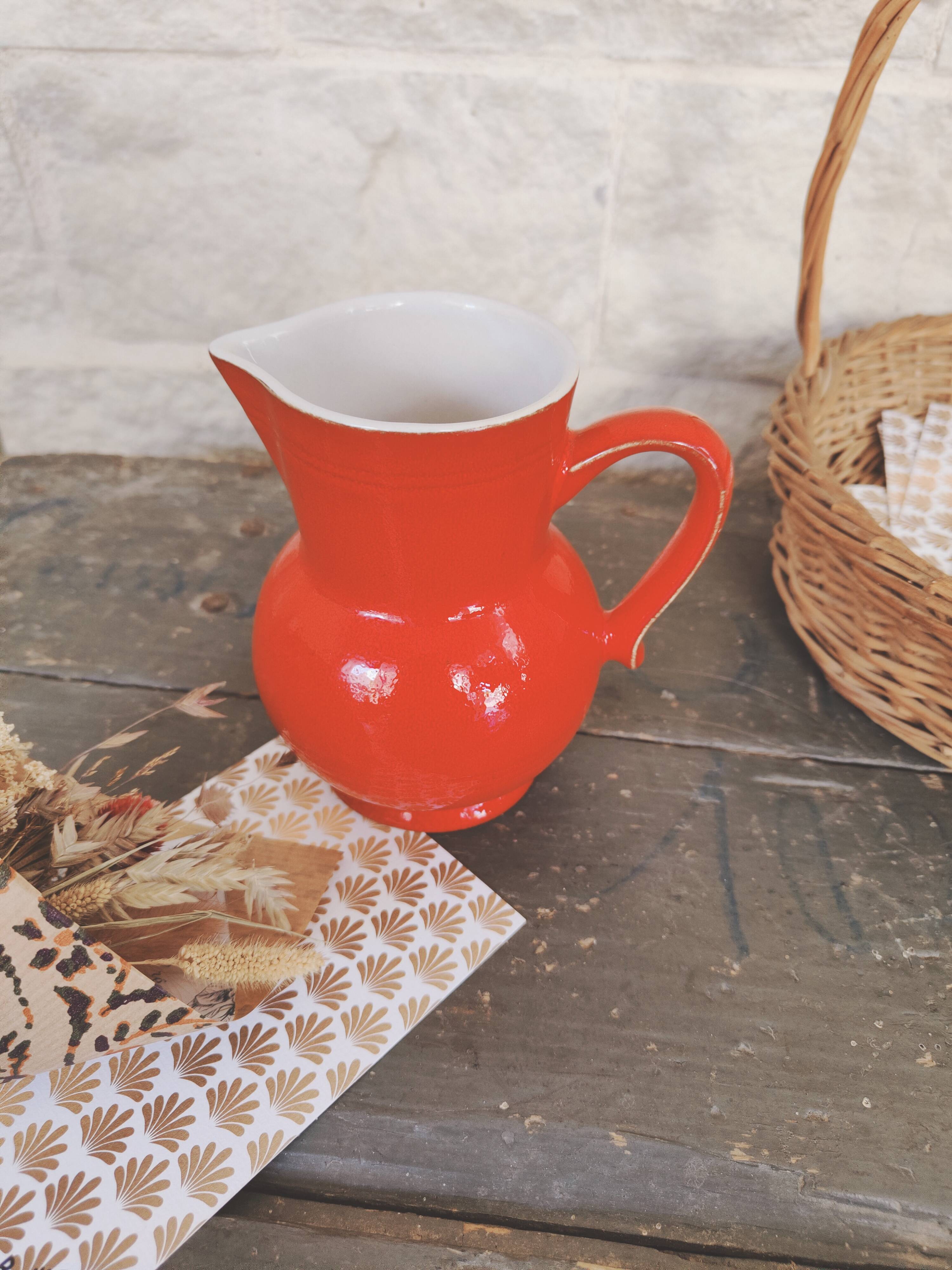 Small red enameled ceramic pitcher Emile Henry