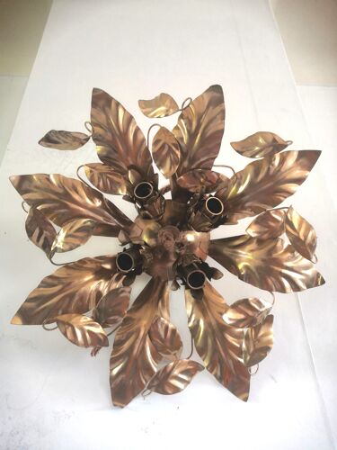 Plafonnier métal floral design MM Lampadari années 70