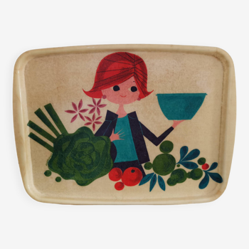 Tray "The housewife with vegetables" vintage 70s
